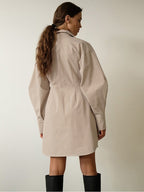 A-Line Balloon-Sleeve Collared Mini Dress