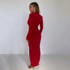 Long-Sleeve Long Dress with a Plunging V-Neck