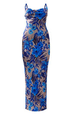 Printed Bodycon Pleated Maxi Dress