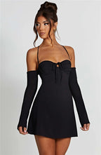 Pleated Lace-Up Mini Dress