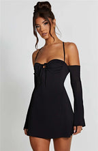Pleated Lace-Up Mini Dress