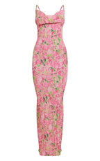 Printed Bodycon Pleated Maxi Dress