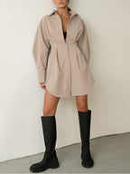 A-Line Balloon-Sleeve Collared Mini Dress