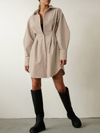 A-Line Balloon-Sleeve Collared Mini Dress