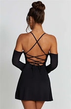 Pleated Lace-Up Mini Dress
