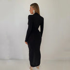 Long-Sleeve Long Dress with a Plunging V-Neck