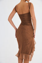 Ruffled Midi Dress with Ruched Details
