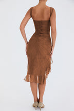 Ruffled Midi Dress with Ruched Details