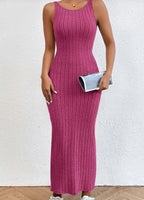 Knit Long-Sleeve Maxi Dress with a Round Neck