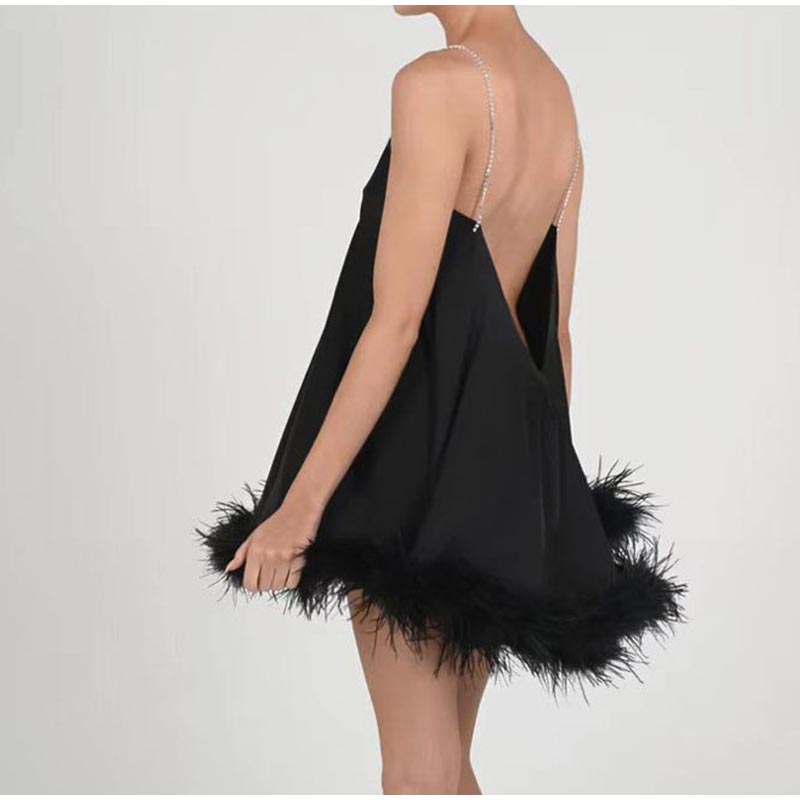 Strappy Dress with Feather Details