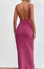 Knit Long-Sleeve Maxi Dress with a Round Neck