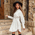 A-Line Balloon-Sleeve Collared Mini Dress