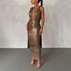 Open-Back Slit-Detail Maxi Dress