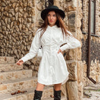 A-Line Balloon-Sleeve Collared Mini Dress