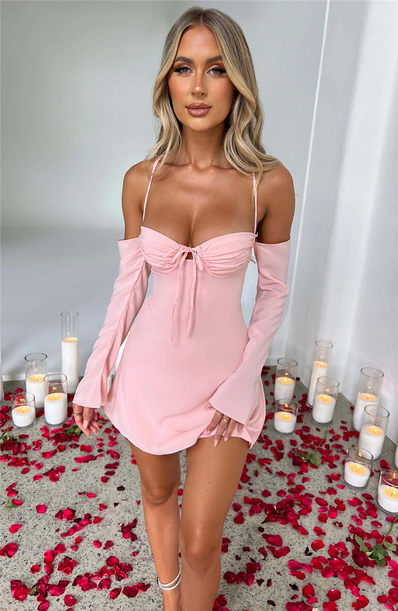 Pleated Lace-Up Mini Dress