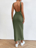 Knit Long-Sleeve Maxi Dress with a Round Neck