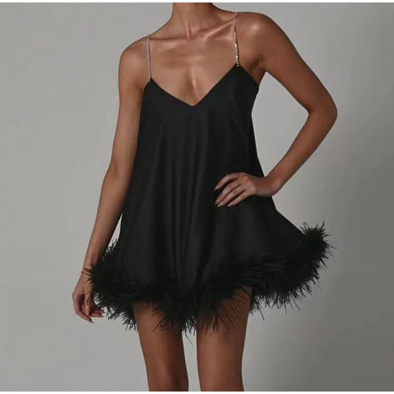 Strappy Dress with Feather Details
