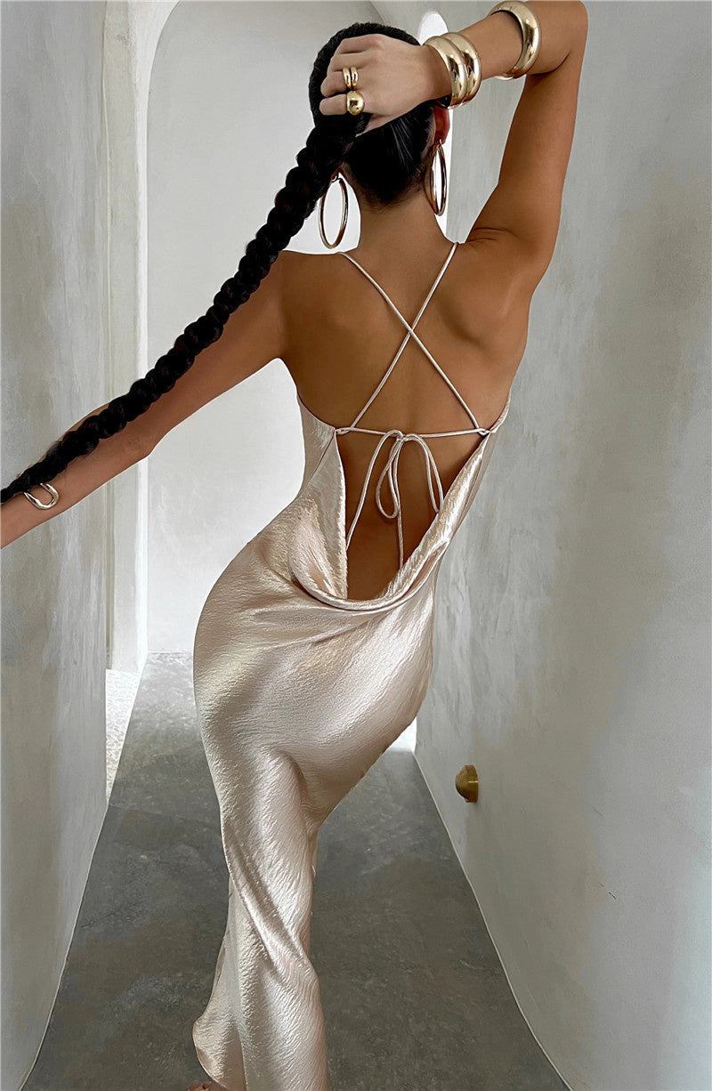 Satin Maxi Dress with an Open Back