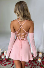 Pleated Lace-Up Mini Dress