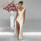 Open-Back Sleeveless Long Dress with a Split Detail
