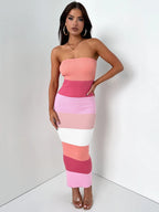 Knit Strapless Contrast-Detail Midi Dress