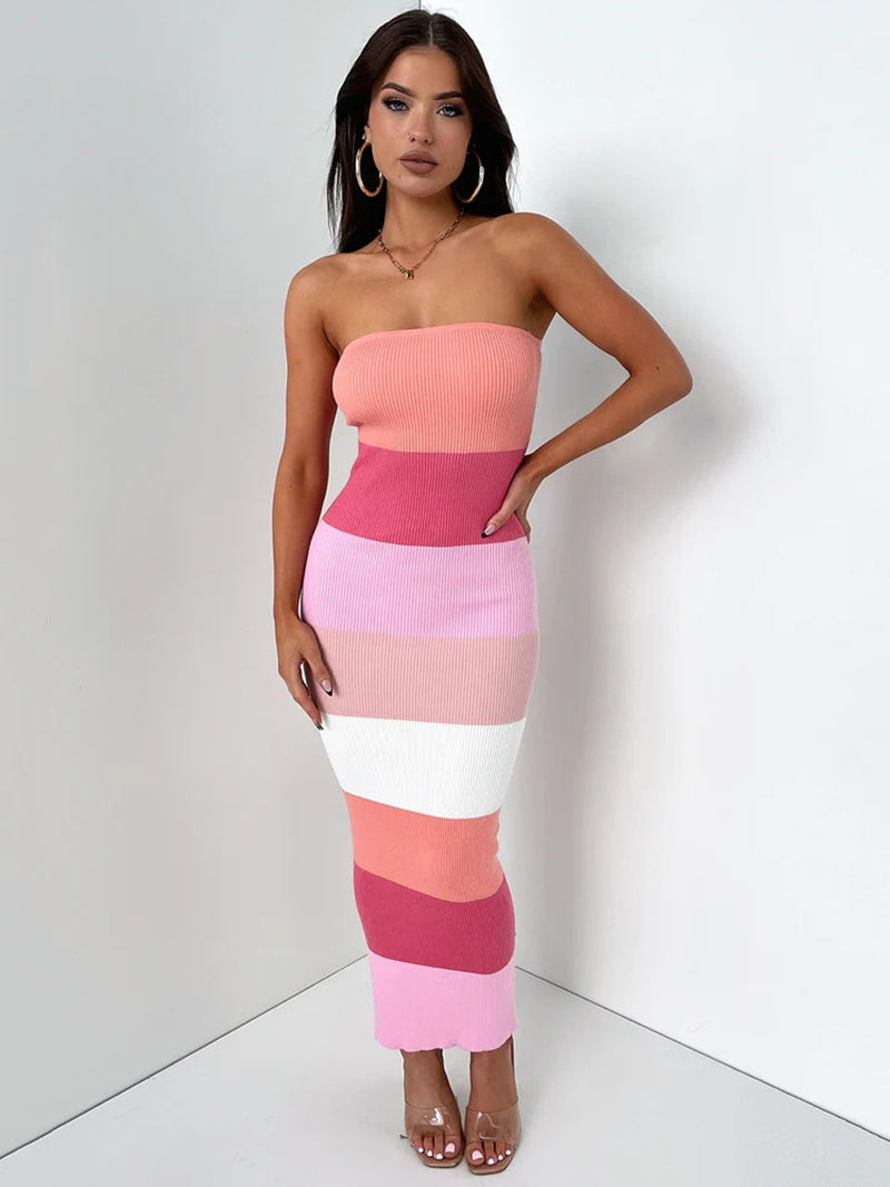 Knit Strapless Contrast-Detail Midi Dress