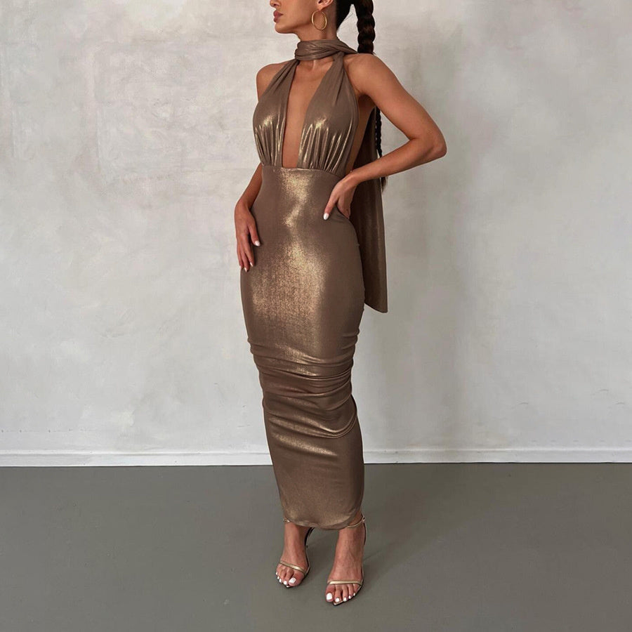 Open-Back Slit-Detail Maxi Dress