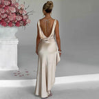Open-Back Sleeveless Long Dress with a Split Detail