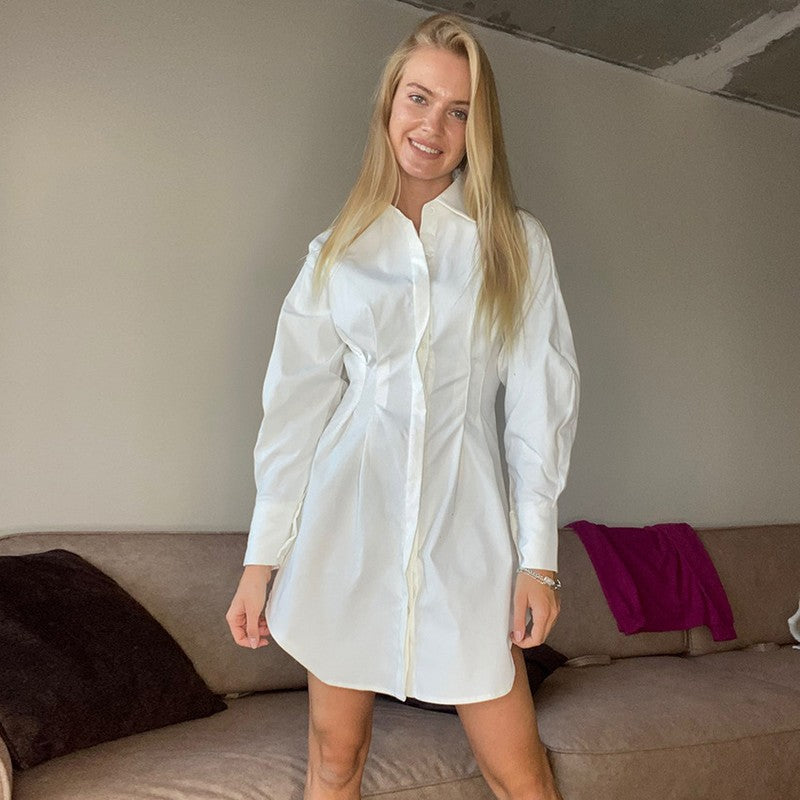 A-Line Balloon-Sleeve Collared Mini Dress