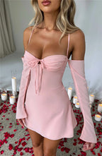 Pleated Lace-Up Mini Dress