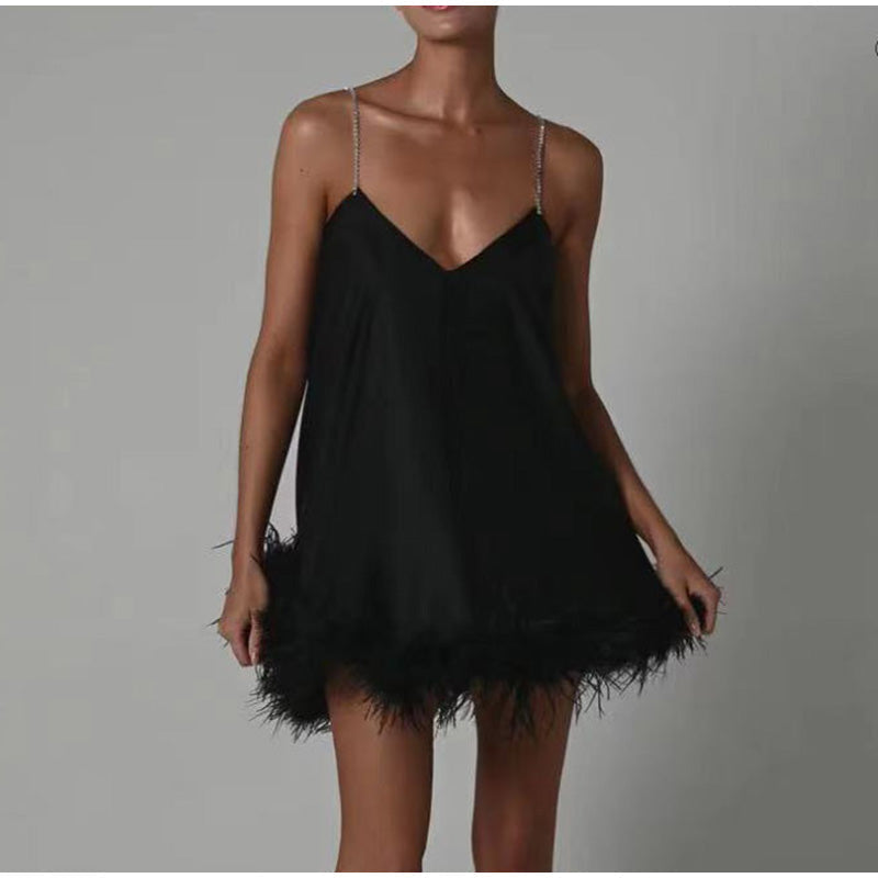 Strappy Dress with Feather Details