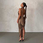 Open-Back Slit-Detail Maxi Dress