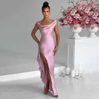 Open-Back Sleeveless Long Dress with a Split Detail