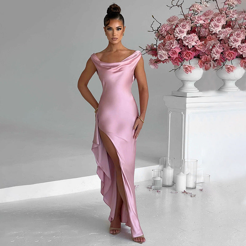 Open-Back Sleeveless Long Dress with a Split Detail