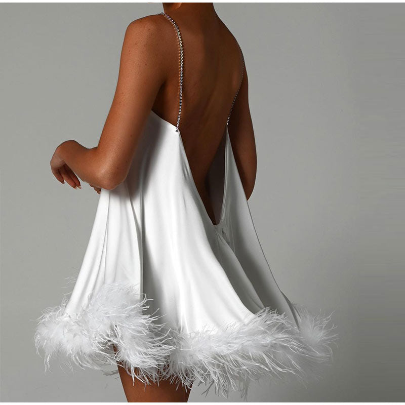 Strappy Dress with Feather Details