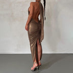 Open-Back Slit-Detail Maxi Dress