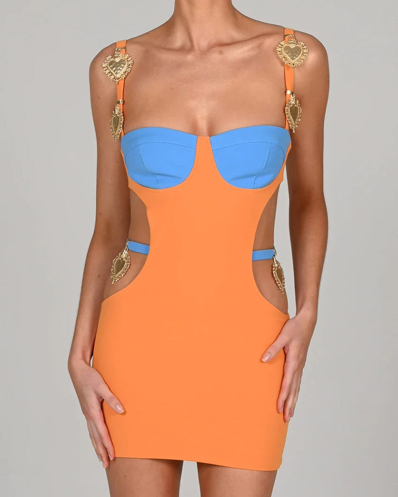 Paneled Mini Dress with Cutout Details