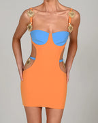 Paneled Mini Dress with Cutout Details
