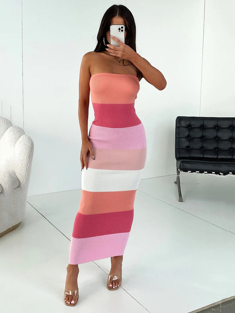 Knit Strapless Contrast-Detail Midi Dress