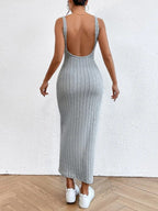 Knit Long-Sleeve Maxi Dress with a Round Neck