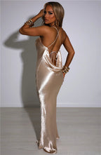 Satin Maxi Dress with an Open Back