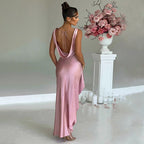 Open-Back Sleeveless Long Dress with a Split Detail