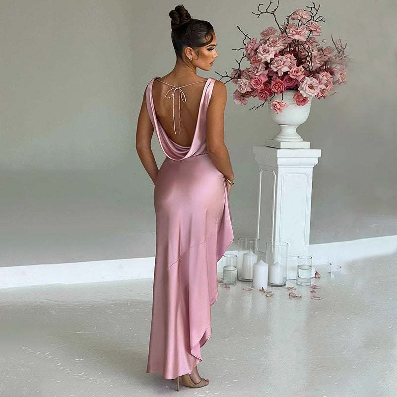 Open-Back Sleeveless Long Dress with a Split Detail