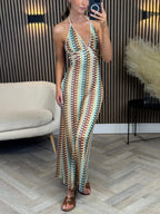 Crochet Strappy Maxi Dress with a V-Neck