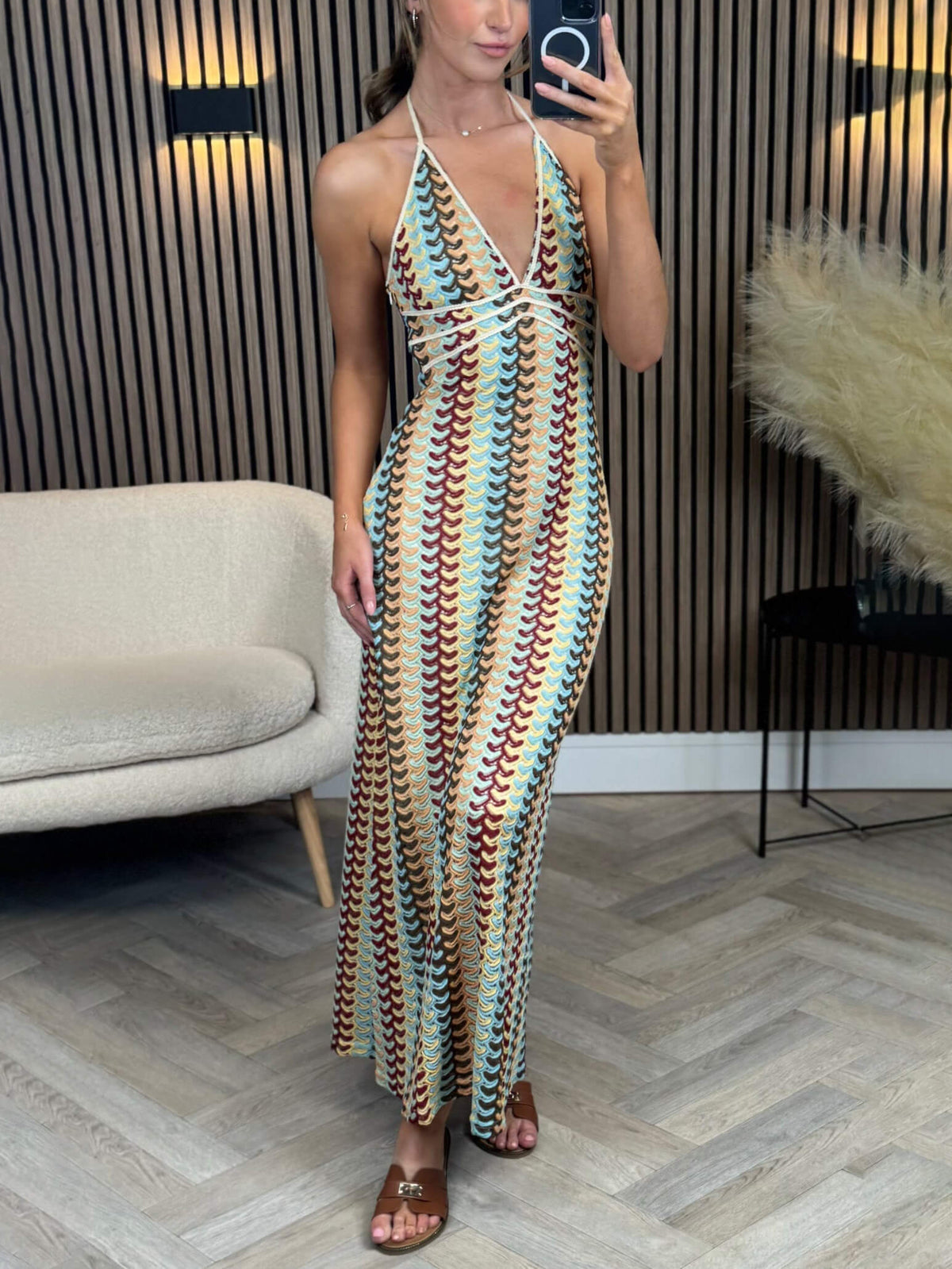Crochet Strappy Maxi Dress with a V-Neck