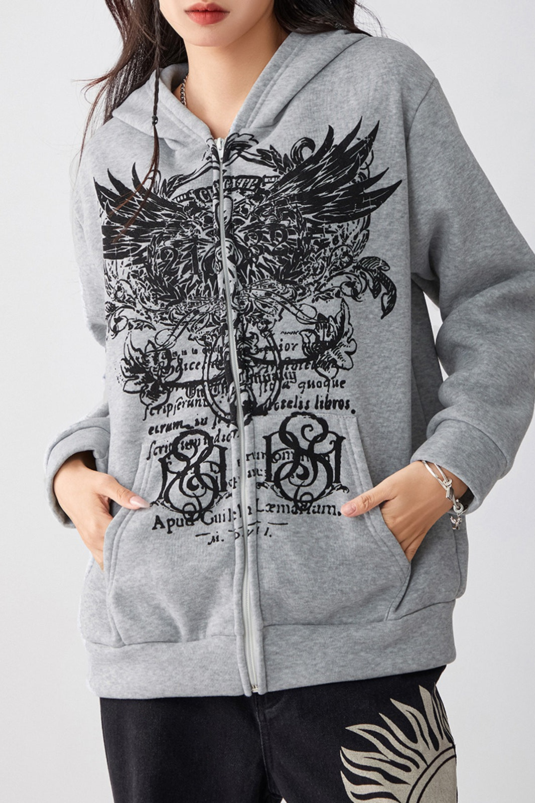 Graphic Hoodie with Zip Details