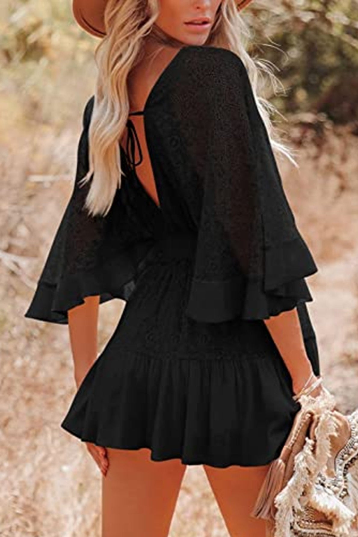 Batwing Boho Dress with Lace Details