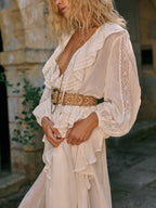 Balloon-Sleeve Retro Dress with Lace Details
