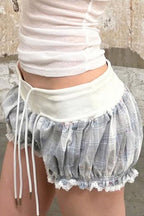 Low-Rise Bodycon Ruffled Shorts with Drawstring Detail
