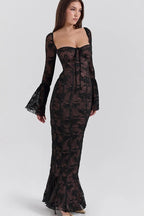 Long-Sleeve Maxi Dress with a Square Neck